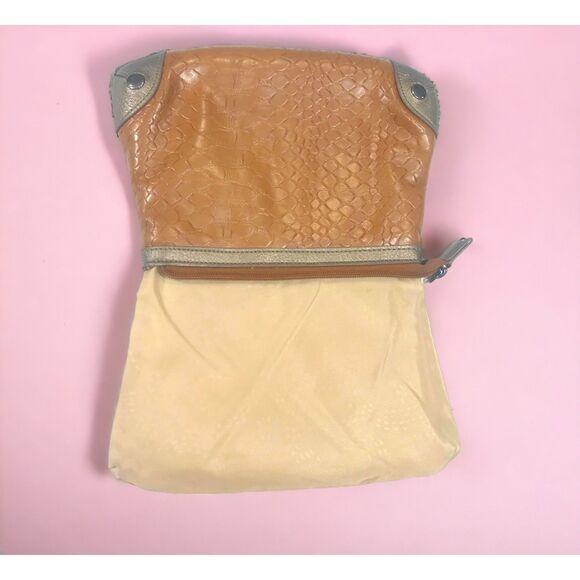 WILSON Marseille Wristlet Clutch Bag Croc Embossed Bronze Tan Padded Lining NWOT - Picture 4 of 5